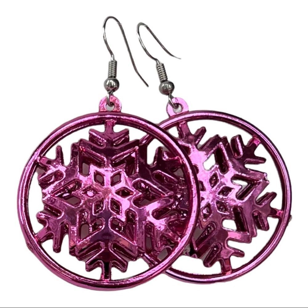 Snowflake Dangle Earrings Hot Pink